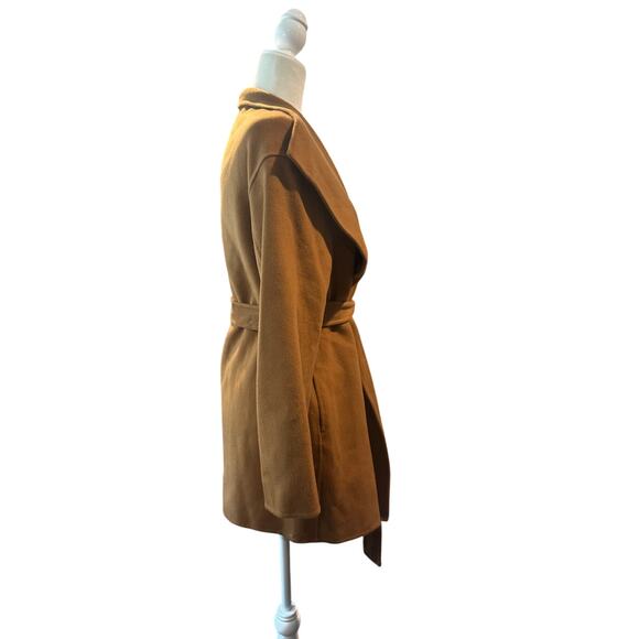 Goelia “Coffee Brown” Wrap Coat L 100% Wool Shell with Silk-Wool Texture, Belted - Picture 4 of 10
